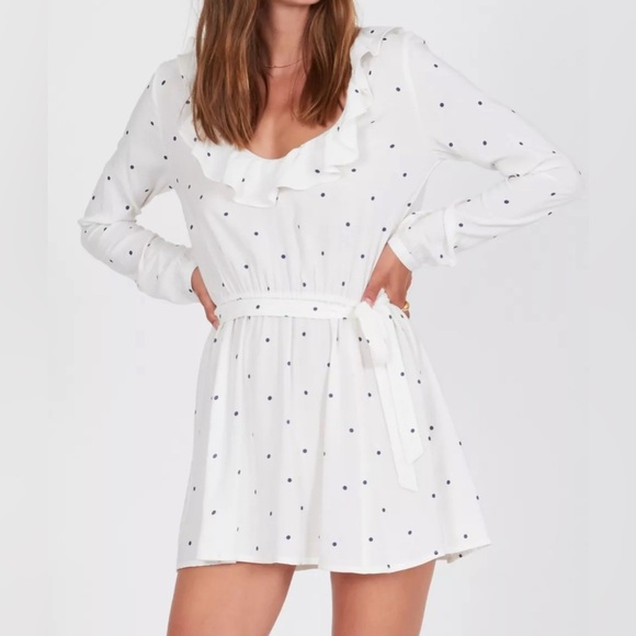 AMUSE SOCIETY Last Hurray Mini Dress Long Sleeve White Black Polka Dot XS - Picture 1 of 12